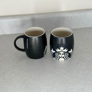 Starbucks 2011 Matte Black Siren Logo Barrel Mug Set of 2 Ceramic 12oz 4in